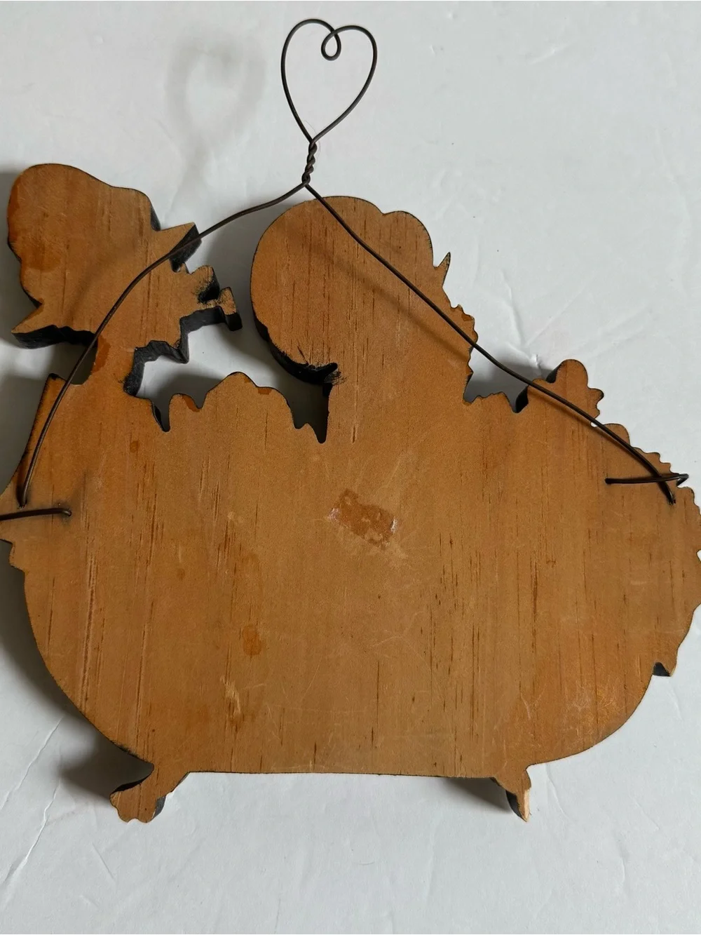 Vtg Handmade Wooden Bathroom Wall Hanging Whimsical Folk Art Old Couple Bathtub